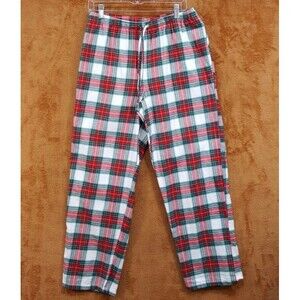 HOLIDAY LANE Pajama Pants Womens Medium Red Plaid Collared Button Up Flannel
